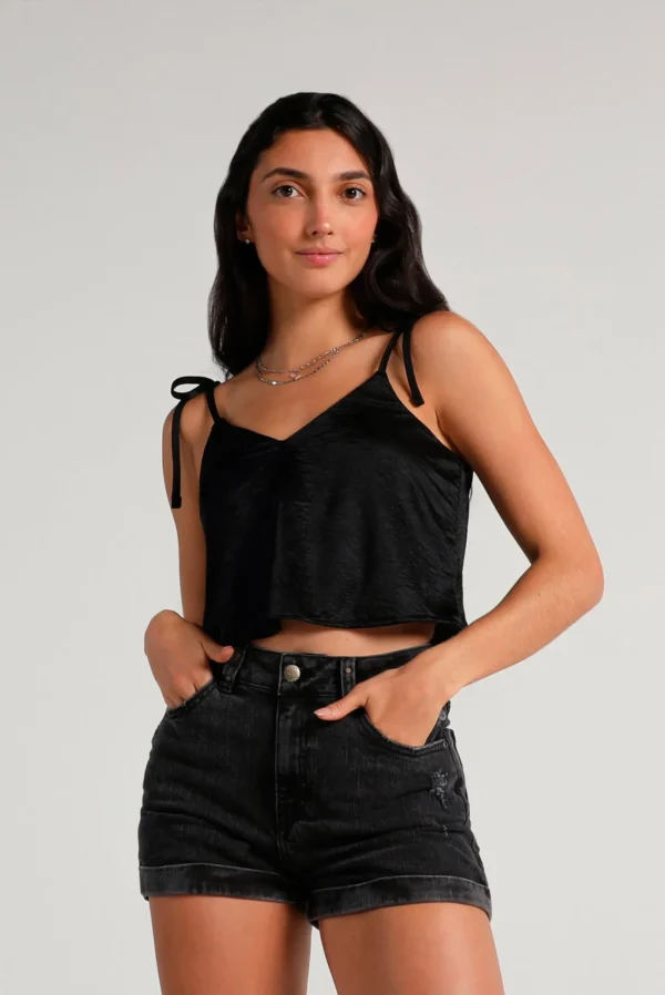 Top Tiras Negro Brillo